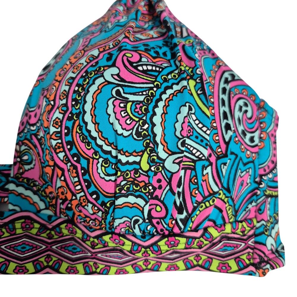 Liz Claiborne Paisley Bikini Halter Top Women's Size 8 Blue Pink Black - Picture 5 of 12